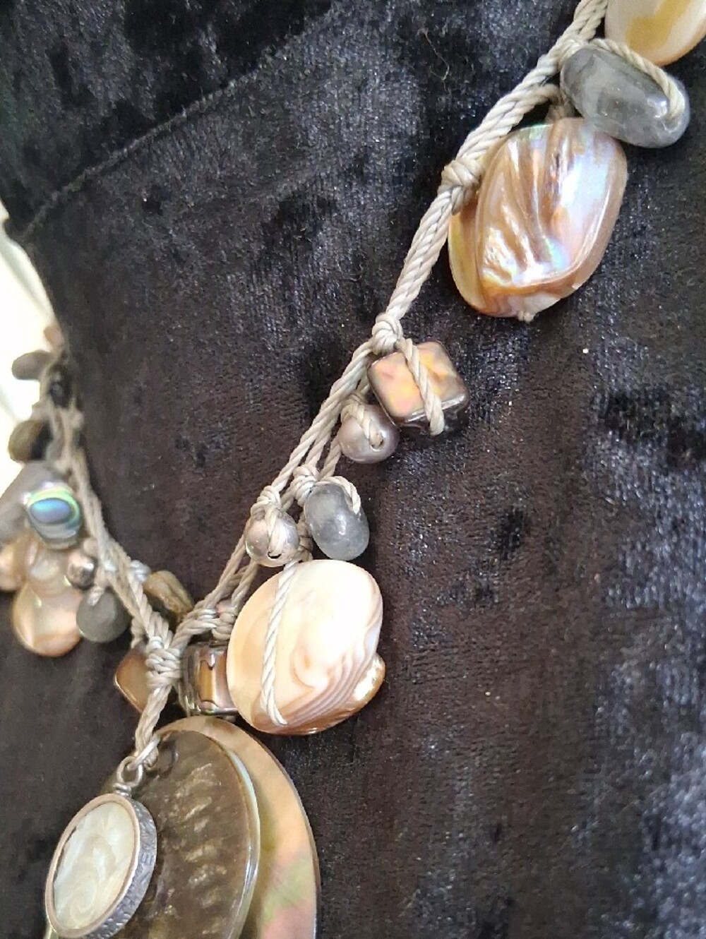 Silpada Boardwalk Iridescent Shell & Pearl & 925 Drop Pink and Brown 20+2 - Picture 7 of 12